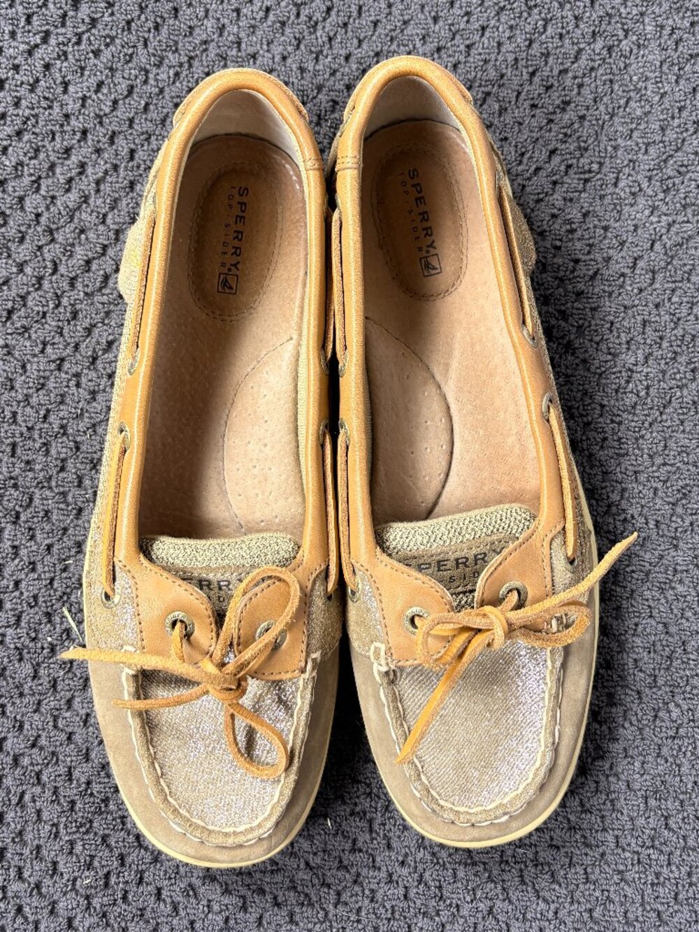 Sperry | Boat Shoes with Gold Sparkle Detail | Size 8.5 | Tan Leather Classic